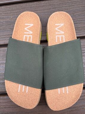 Message Olive Green Slide Sandals for Women